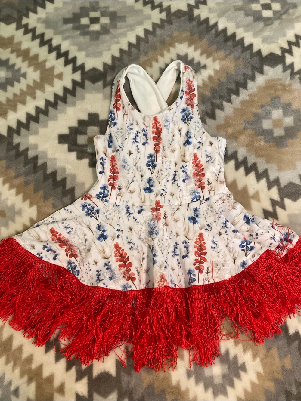 4th of July Bluebonnet Peplum Tank with red fringe 4OJ